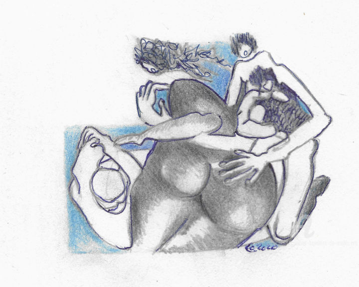 Dessin intitulée "Confinement 17" par Corinne Bandeira De Mello, Œuvre d'art originale, Crayon