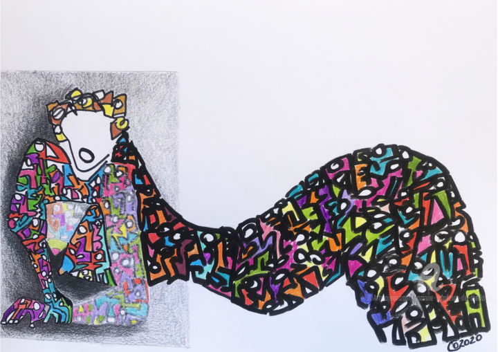 Drawing titled "Mémoire" by Corinne Bandeira De Mello, Original Artwork, Marker