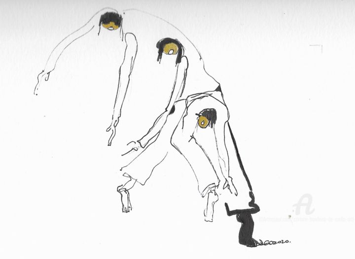 Drawing titled "Danse contact 03" by Corinne Bandeira De Mello, Original Art, Ink