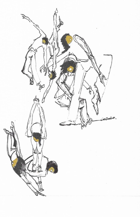 Dessin intitulée "Danse contact 04" par Corinne Bandeira De Mello, Œuvre d'art originale, Encre