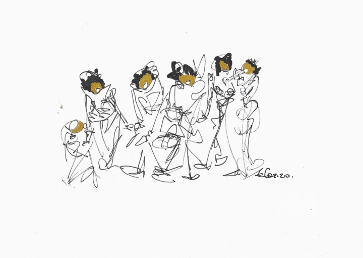 Drawing titled "concert sur papier" by Corinne Bandeira De Mello, Original Art, Ink