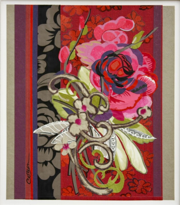 Collages titled "Feuillages - Rose." by Corinne Barnett, Original Artwork, Collages