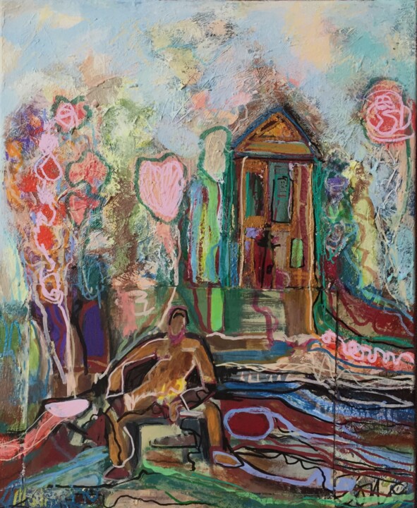 Painting titled "maison" by Corinne Catusse (COMA), Original Artwork, Acrylic Mounted on Wood Stretcher frame