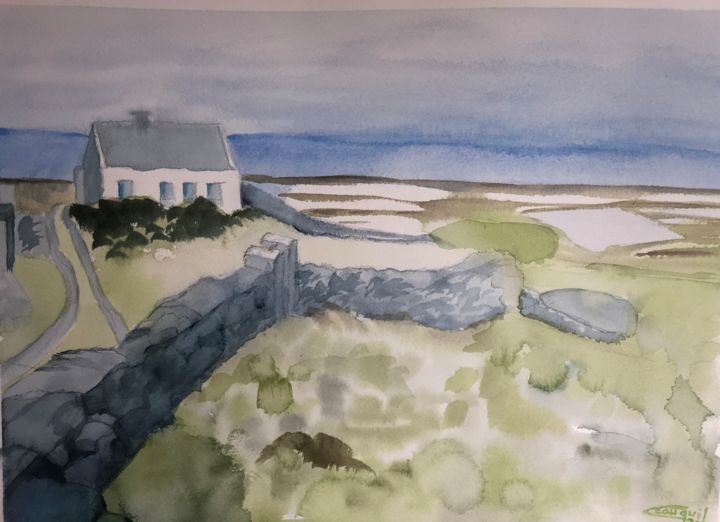 Peinture intitulée "paysage d'Irlande" par Corinne Cauquil, Œuvre d'art originale, Aquarelle