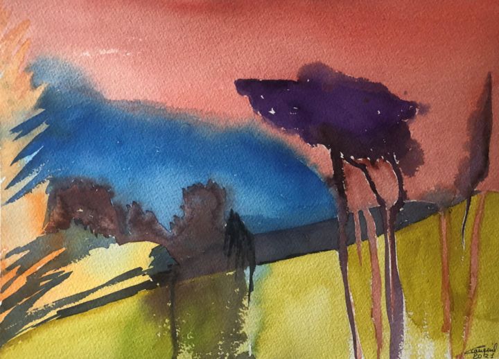 Peinture intitulée "montagne Sainte Vic…" par Corinne Cauquil, Œuvre d'art originale, Aquarelle