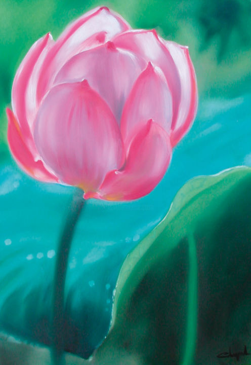 Painting titled "Lotus" by Corinne Chipont, Original Artwork, Oil