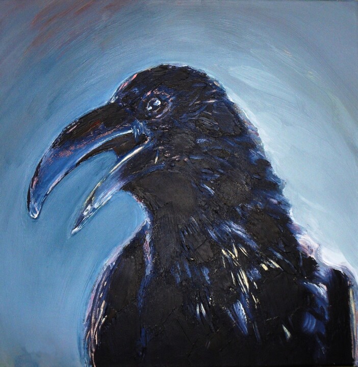Pittura intitolato "Le corbeau de Myria…" da Corinne Courlet, Opera d'arte originale, Acrilico