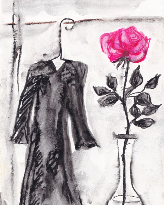 Drawing titled "Rose and the past" by Corinne Courlet, Original Artwork, Ink