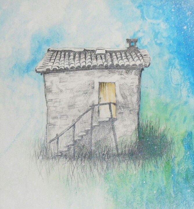 Drawing titled "Small ancient house…" by Corinne Courlet, Original Artwork, Pencil