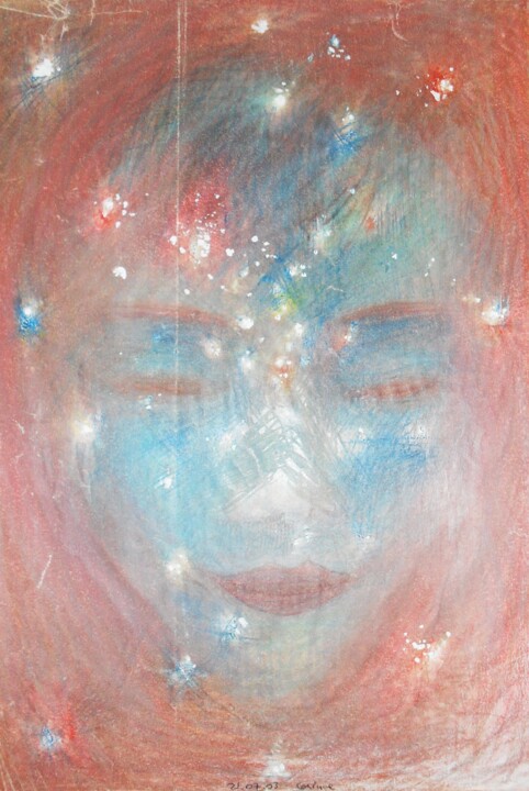 Disegno intitolato "A starry face / Vis…" da Corinne Courlet, Opera d'arte originale, Gouache