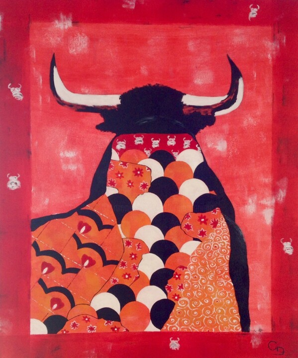 Картина под названием "Un taureau mode Cap…" - Corinne Delorme (Lagrandeco), Подлинное произведение искусства, Акрил