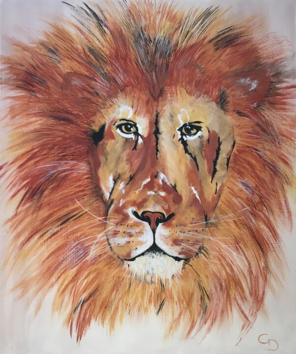 Painting titled "Lion : roi des anim…" by Corinne Delorme (Lagrandeco), Original Artwork, Acrylic