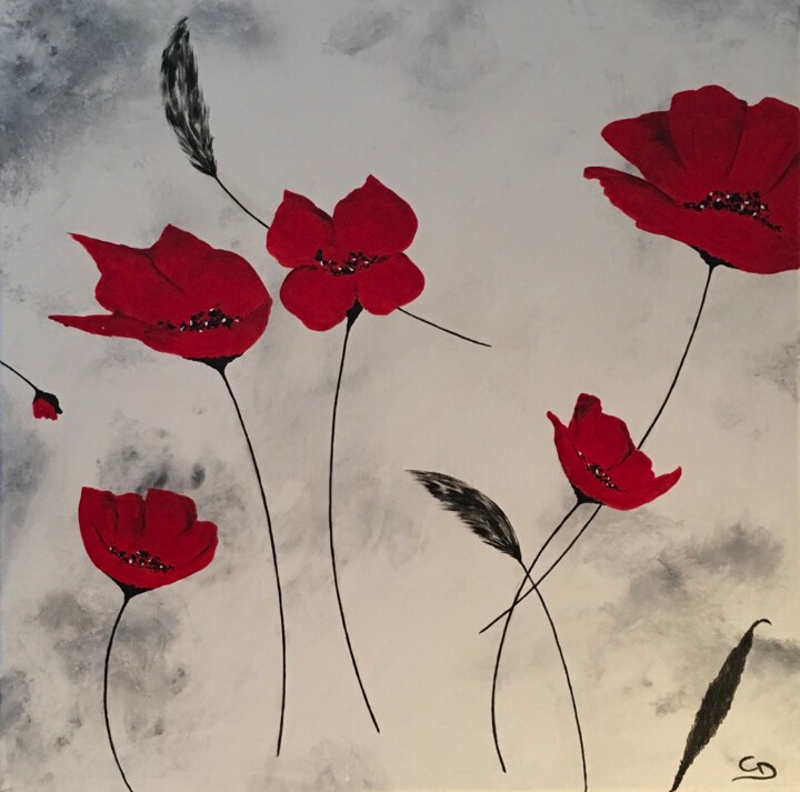 Painting titled "A fleur de toile !…" by Corinne Delorme (Lagrandeco), Original Artwork, Acrylic