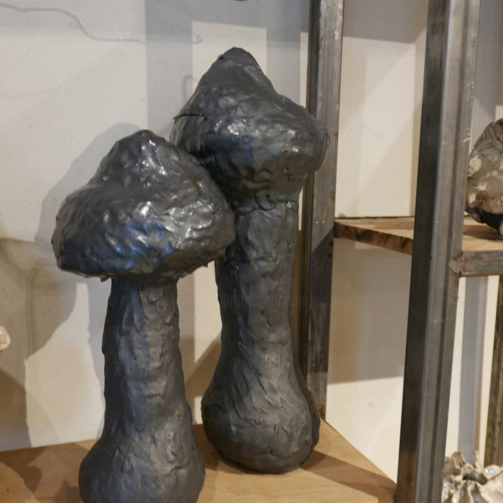 Skulptur mit dem Titel "CHAMPIGNONS NOIRS" von Coco Eugene Lacroix, Original-Kunstwerk, Keramik