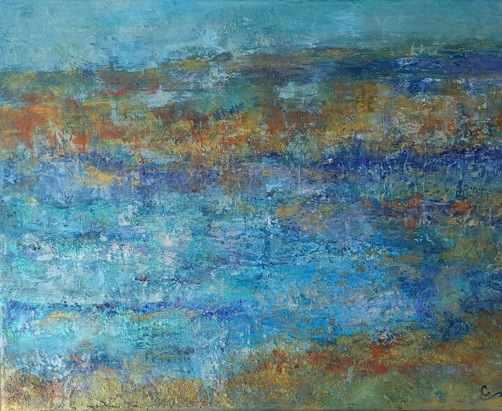 Painting titled "Ischia" by Corinne Foucouin, Original Artwork, Oil Mounted on Wood Stretcher frame