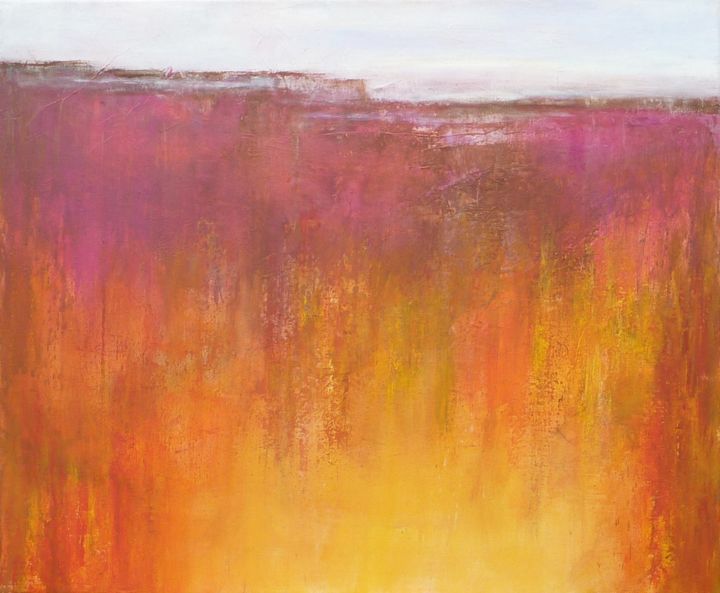Yellow Pink Abstract Landscape Painting By Corinne Gegot Artmajeur