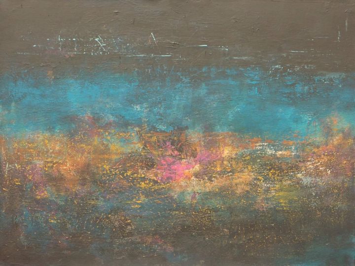Blue Gold Abstract Landscape Painting By Corinne Gegot Artmajeur