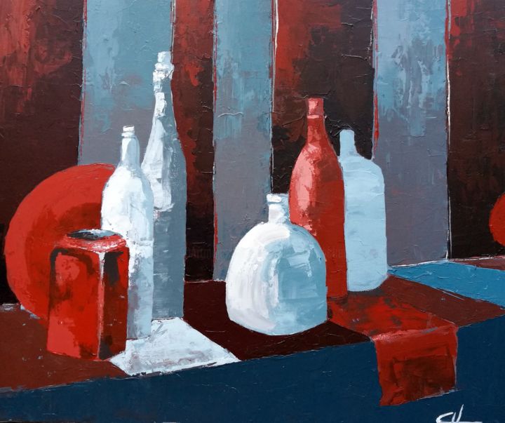 Painting titled "bouteilles.jpg" by Corinne Hentschel, Original Artwork