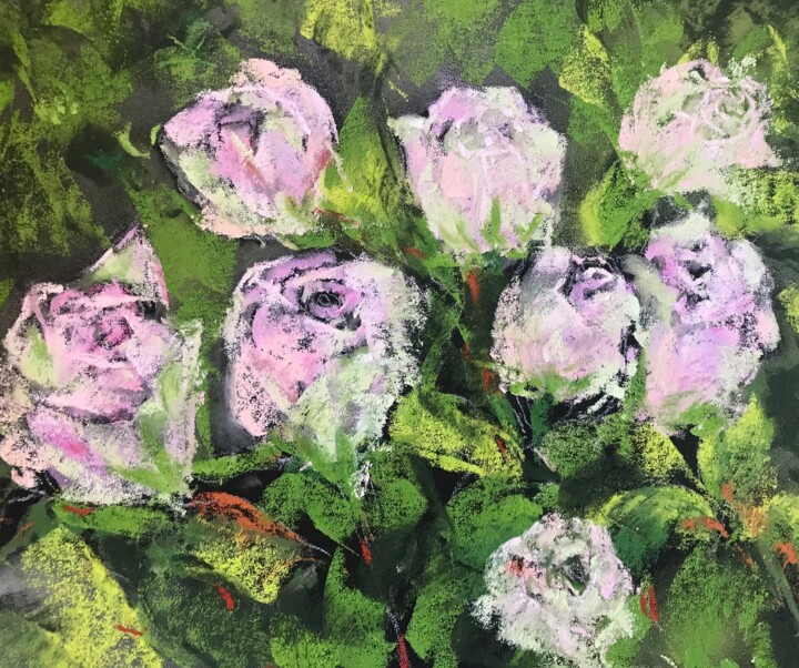 Painting titled "premieres roses" by Corinne Lanno, Original Artwork
