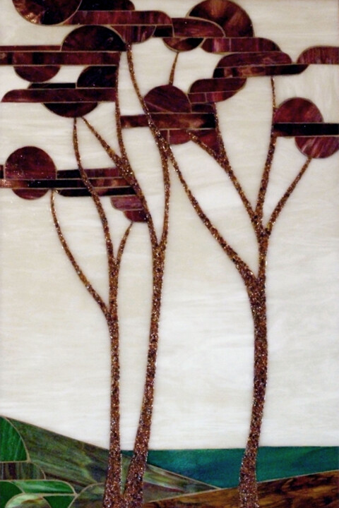 Peinture intitulée "Vue sur Cèdres" par Corinne Lelaumier, Œuvre d'art originale, Peinture vitrail Monté sur Panneau de bois