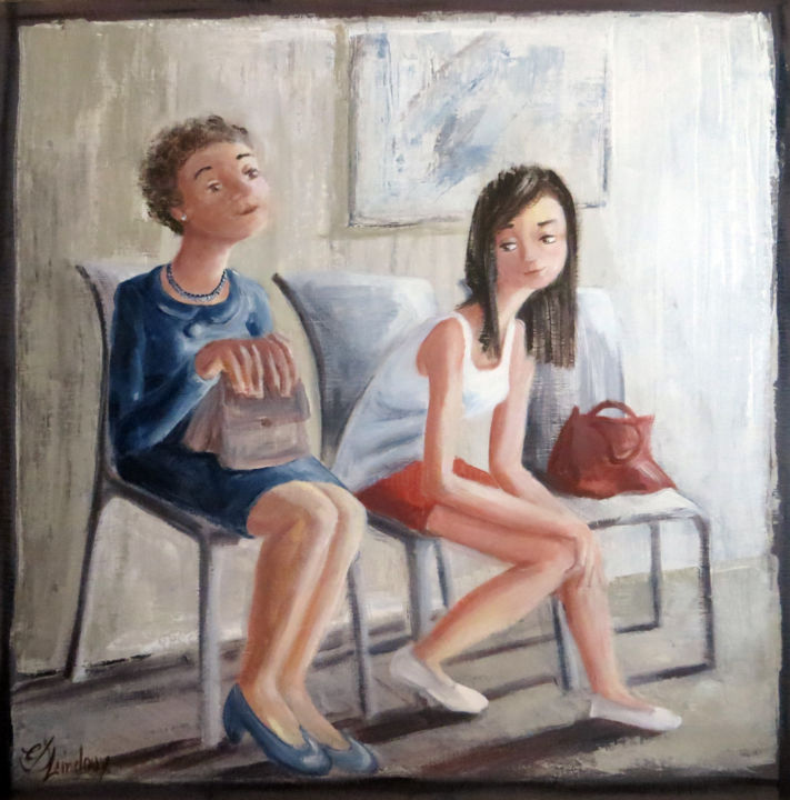 Pittura intitolato "la salle d'attente" da Corinne Pleindoux, Opera d'arte originale, Acrilico