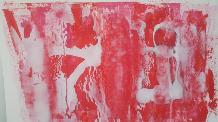 Schilderij getiteld "Pareidolie en rouge" door Corinne Prévost, Origineel Kunstwerk, Acryl