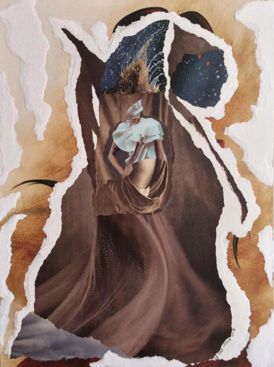 Collages titled "Avis de tempête" by Corinne Of The Wood, Original Artwork, Paper cutting