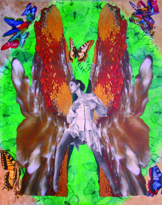 Collages titled "Papillons et ouraga…" by Corinne Of The Wood, Original Artwork
