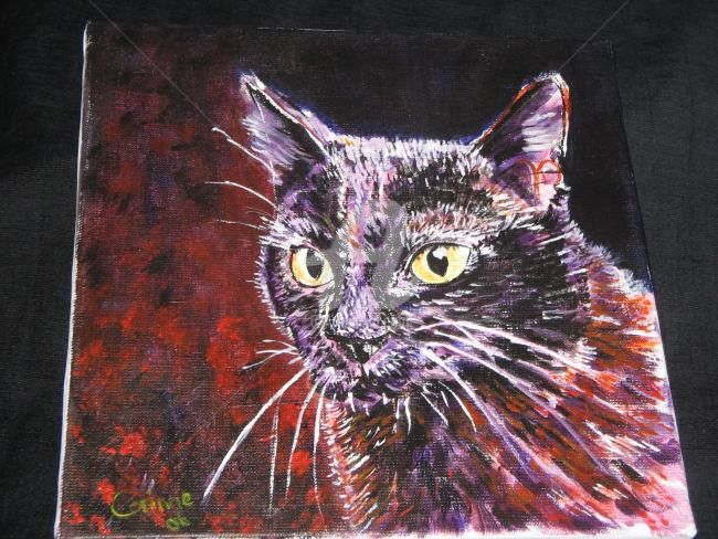 Painting titled "chat noir" by Coco, Original Artwork