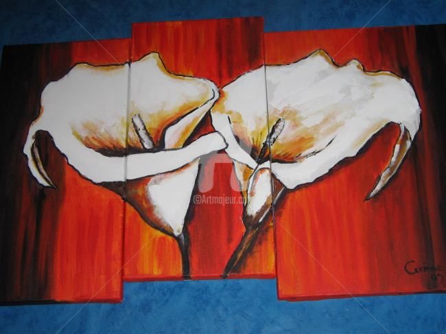 Painting titled "arums fond orange" by Coco, Original Artwork