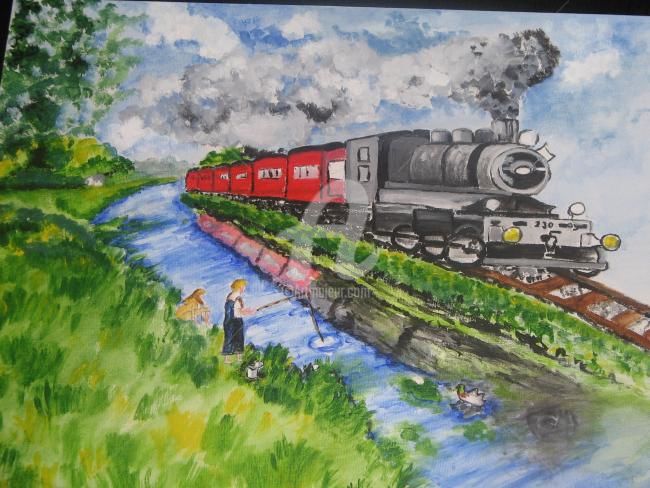 Painting titled "train" by Coco, Original Artwork