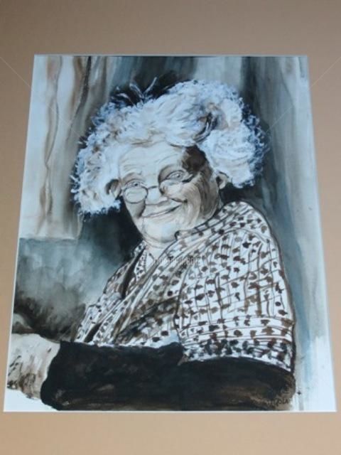 Painting titled "une mamie espiegle" by Coco, Original Artwork, Watercolor