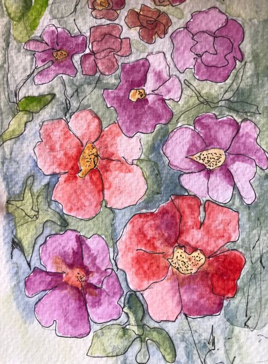 Peinture intitulée "Fleurettes" par Corinne Lanno, Œuvre d'art originale,