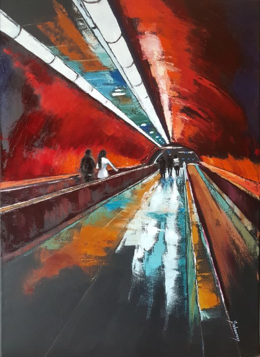Pintura titulada ""En transit"" por Corinne Saboureux, Obra de arte original, Oleo Montado en Bastidor de camilla de madera