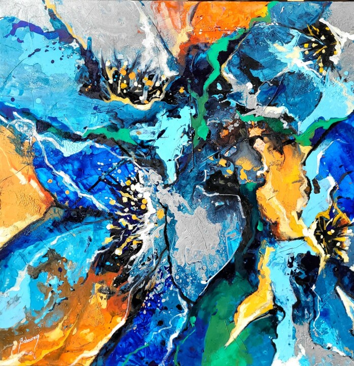 Ζωγραφική με τίτλο ""Galaxie Florale"" από Corinne Saboureux, Αυθεντικά έργα τέχνης, Ακρυλικό Τοποθετήθηκε στο Ξύλινο φορείο…