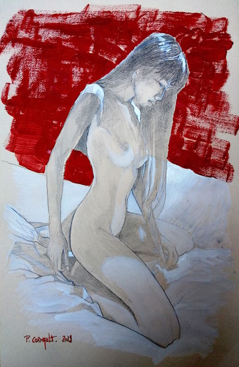 Drawing titled "Wanimal rouge" by Philippe Cormault, Original Artwork, Graphite