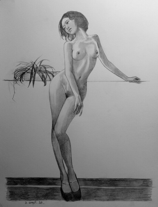Drawing titled "Lisimou graphite" by Philippe Cormault, Original Artwork, Pencil
