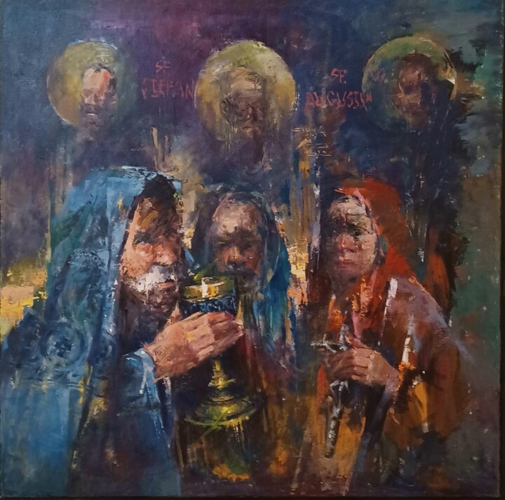 Painting titled "THE WIRE BEARERS" by Cornel Vana, Original Artwork, Oil