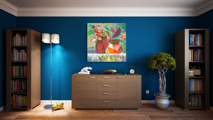 Malerei mit dem Titel "Joy at Home" von Cornelia Petrea, Original-Kunstwerk, Acryl