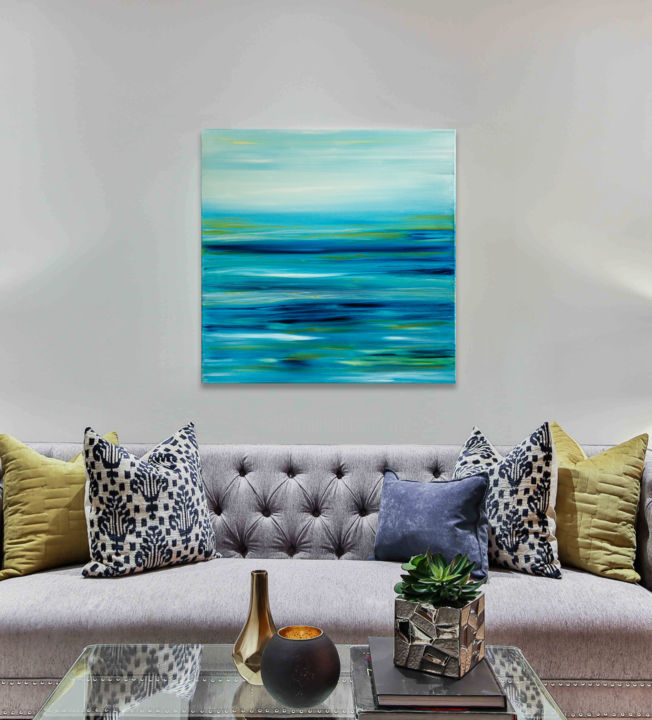 Pittura intitolato "Blue Romance | 70x7…" da Cornelia Petrea, Opera d'arte originale, Olio Montato su Pannello di legno