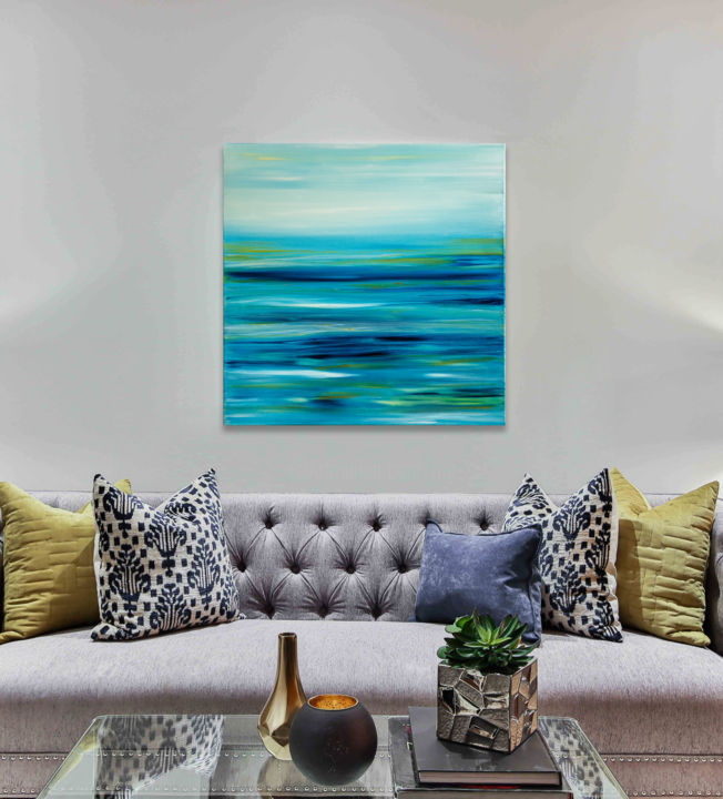 Painting titled "Blue Romance | 70x7…" by Cornelia Petrea, Original Artwork, Oil Mounted on Wood Panel