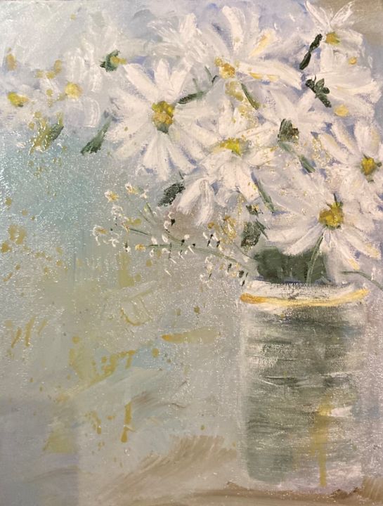 Painting titled "Daisies" by Cornelie Wolff, Original Artwork, Oil