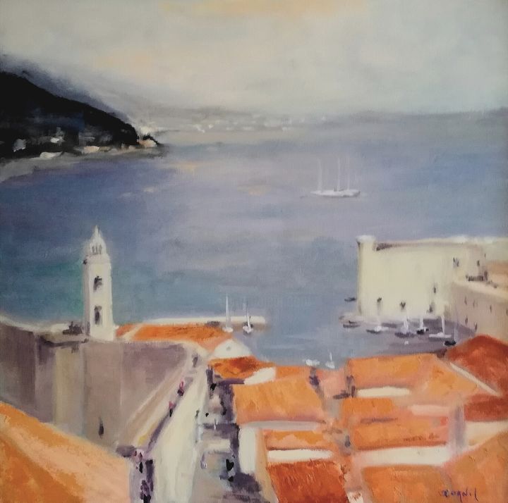 Painting titled "Remparts de Dubrovn…" by Charles Cornil, Original Artwork, Oil