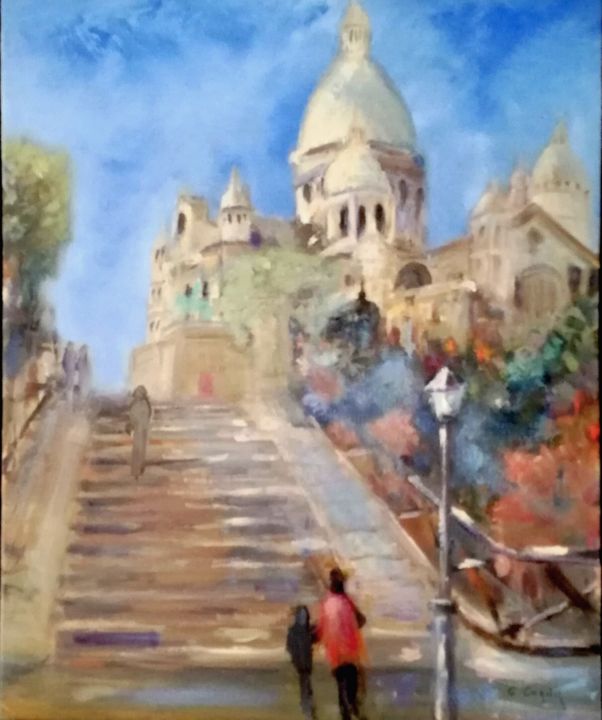 Pintura intitulada "Balade à Montmartre…" por Charles Cornil, Obras de arte originais, Óleo