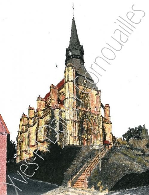 Drawing titled "Sur sa butte elle s…" by Cornouailles Yves-H Daniel, Original Artwork