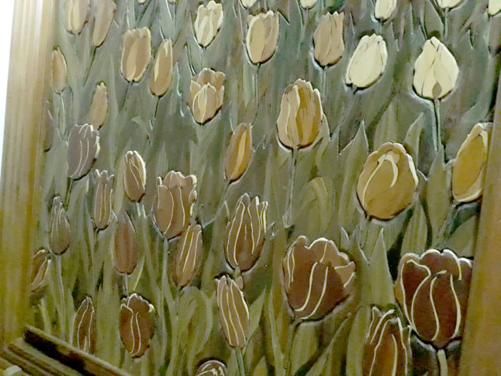 Painting titled "TULIPANES EN RELIEV…" by Cornu Pienaar, Original Artwork