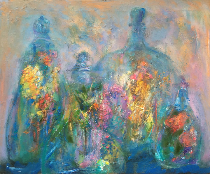 Painting titled "Flowers in a jar" by Vitalie Coroban, Original Art, Oil