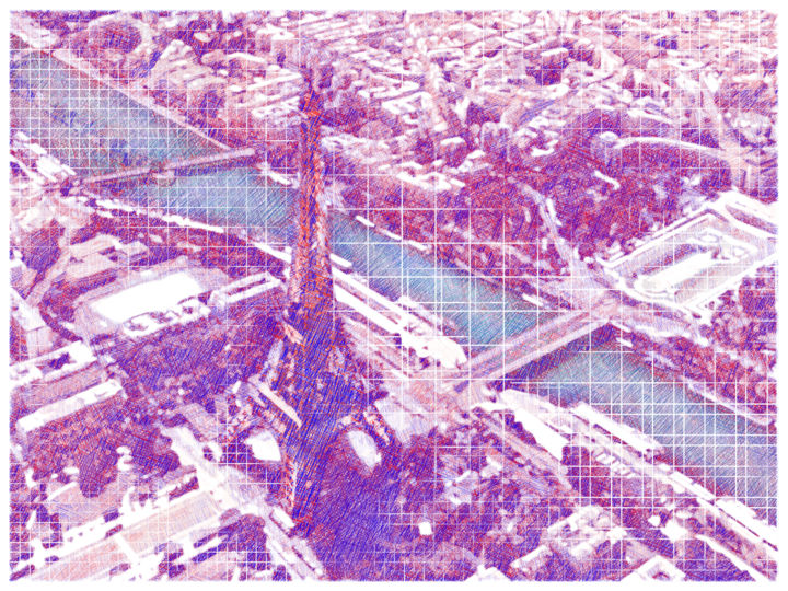 Grafika cyfrowa / sztuka generowana cyfrowo zatytułowany „Paris 593 m  red-bl…” autorstwa Massimo Corona, Oryginalna praca,…