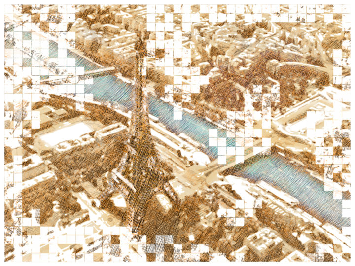 Digital Arts titled "Paris 593 m orange-…" by Massimo Corona, Original Artwork, Digital Painting