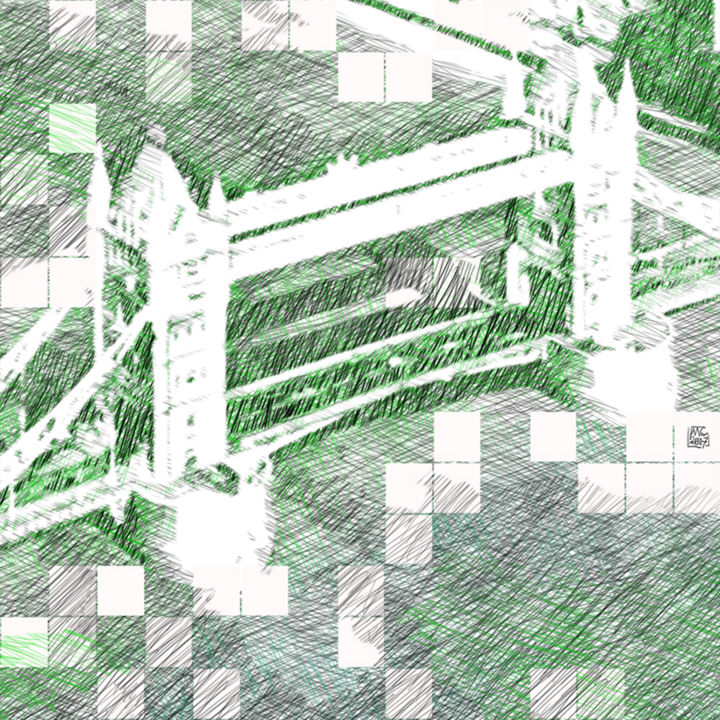 Grafika cyfrowa / sztuka generowana cyfrowo zatytułowany „London 222 m green-…” autorstwa Massimo Corona, Oryginalna praca,…